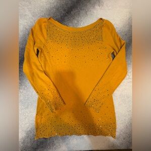 (A2) Oliver By Escio Mustard Yellow Long Sleeve Sweater Gem Embellished Beaded L
